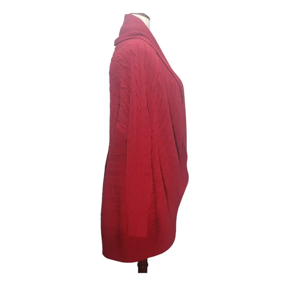 Chaps Women’s Plus 2X Red Cable Knit Waterfall Cardigan Sweater Cozy Cabincore